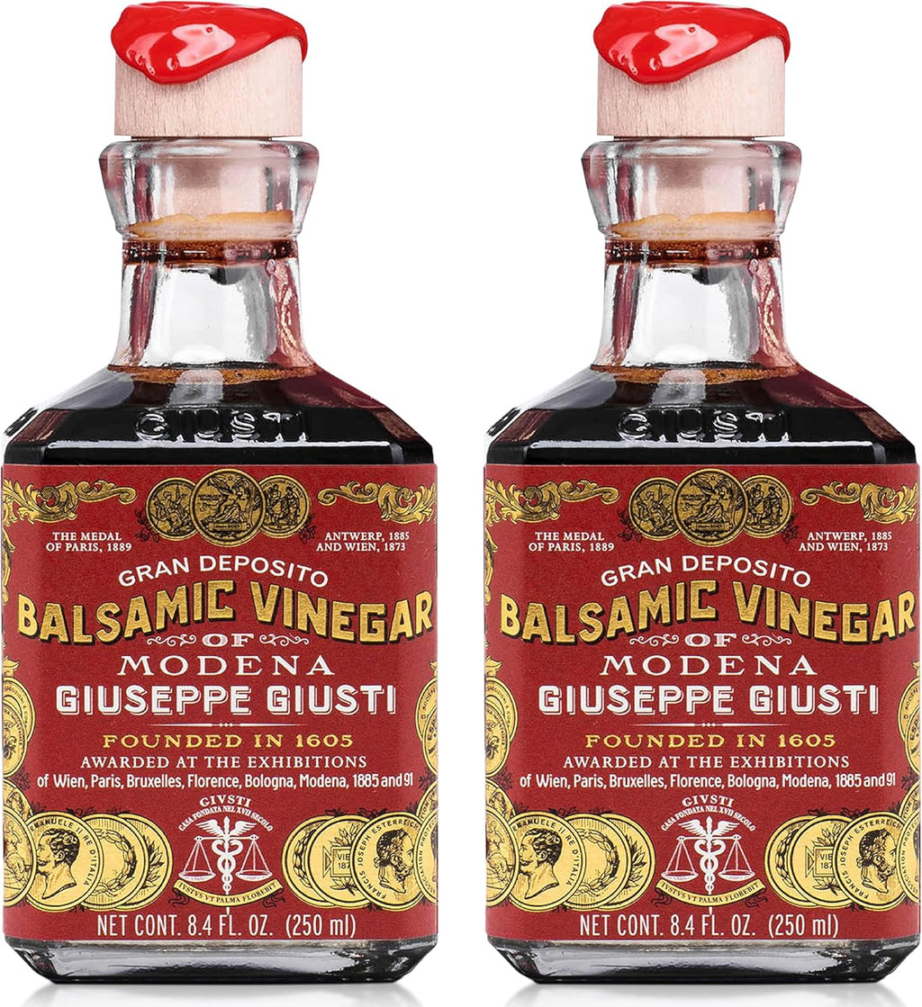 Giusti Italian Balsamic Vinegar of Modena IGP - 3 Gold Medals, Rich & Thick Gran Deposito Aceto Balsamico di Modena for Salads, Cheese & Finishing Touches, Made in Italy – 8.45 fl oz/250 ml -Pack of 2