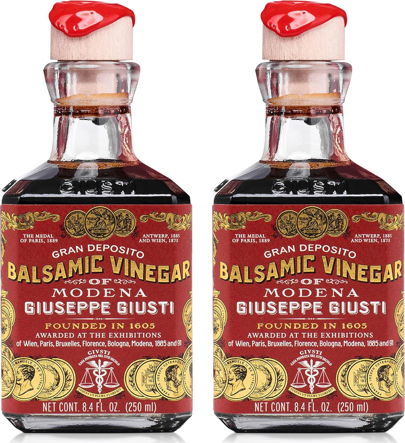 Giusti Italian Balsamic Vinegar of Modena IGP - 3 Gold Medals, Rich & Thick Gran Deposito Aceto Balsamico di Modena for Salads, Cheese & Finishing Touches, Made in Italy – 8.45 fl oz/250 ml -Pack of 2