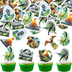 Ercadio 48 PCS Edible Jurassic Dinosaur Cupcake Toppers Volcano Dinosaur Egg T-Rex Cake Decorations for Jurassic Theme Baby Shower Kids Birthday Party Cake Supplies