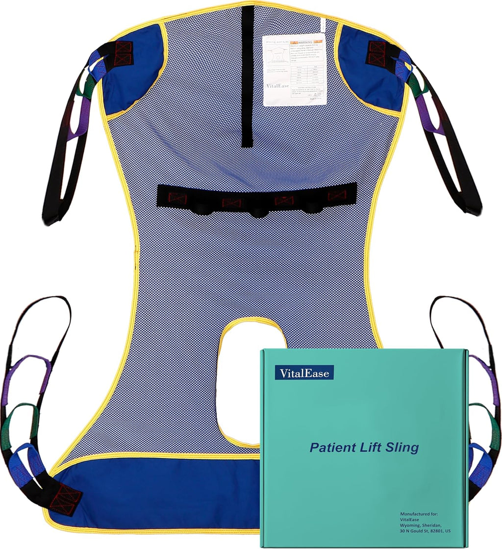 Full Body Mesh Patient Lift Sling with Commode Opening for Toileting and Shower - Breathable Quick-Dry Transfer Sling for Hoyer Lifts - 600 lb Capacity - FSA HSA Eligible (Large)