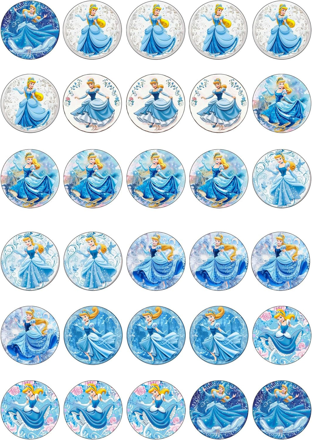 30 x Edible Cupcake Toppers – Fairytale Princess Themed Collection of Edible Cake Decorations | Uncut Edible on Wafer Sheet