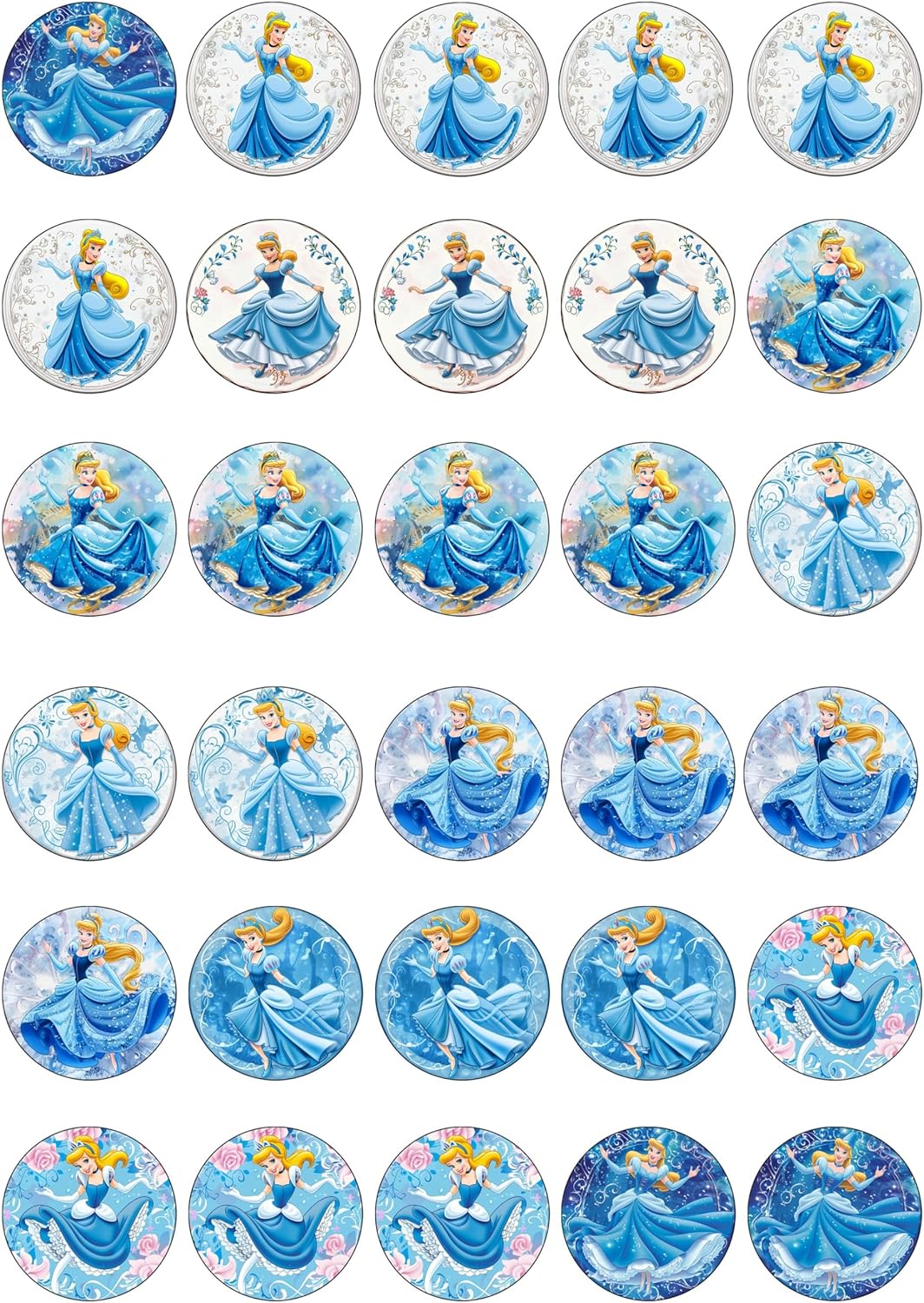 30 x Edible Cupcake Toppers – Fairytale Princess Themed Collection of Edible Cake Decorations | Uncut Edible on Wafer Sheet