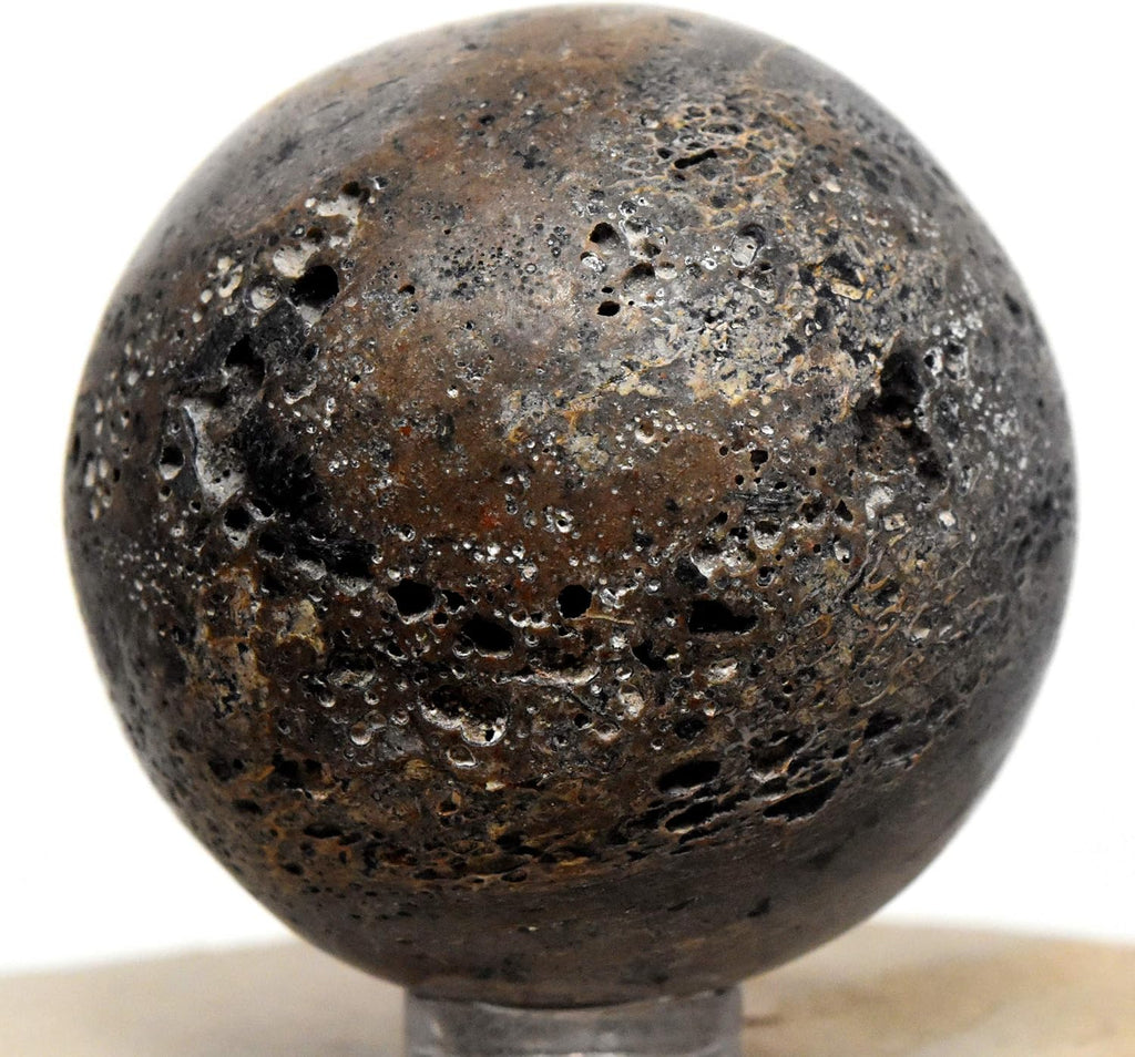 HQRP-Crystal 47mm 110g Dinosaur Fossil Bone w/Lot of Natural Caverns Sphere Polished SW UV Reactive Fossilized Gemstone Collectible Decor Mineral Specimen Ball - Madagascar + Stand