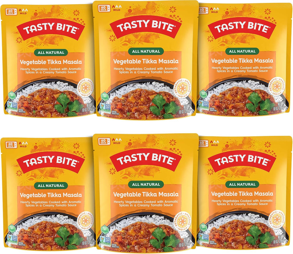 Tasty Bite Vegetable Tikka Masala, 10 Ounce, Pack of 6, Ready to Eat, Microwavable Entree, Vegetables Simmered With Cashews (Packaging may vary)