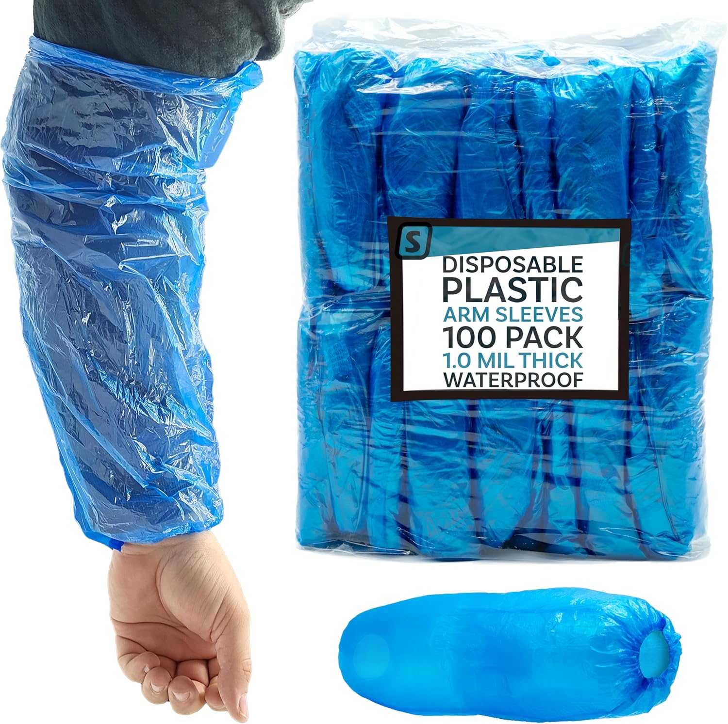 Disposable Arm Sleeve Covers - 18” Waterproof Polyethylene Protective Oversleeves with Elastic Cuff - 1 Mil Thick