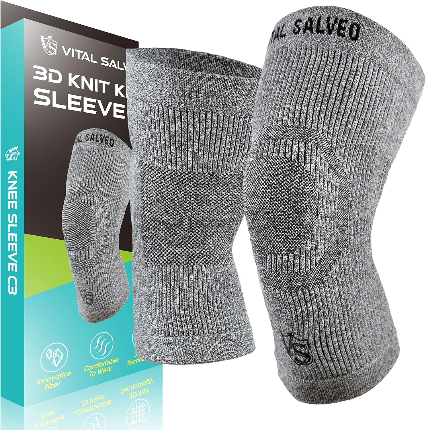 VITAL SALVEO-Compression Recovery Knee Sleeve/brace C3-COMFORT, Pain Relief, Protects Joint - Ideal for Sports and Daily Wear (1 Pair)/L