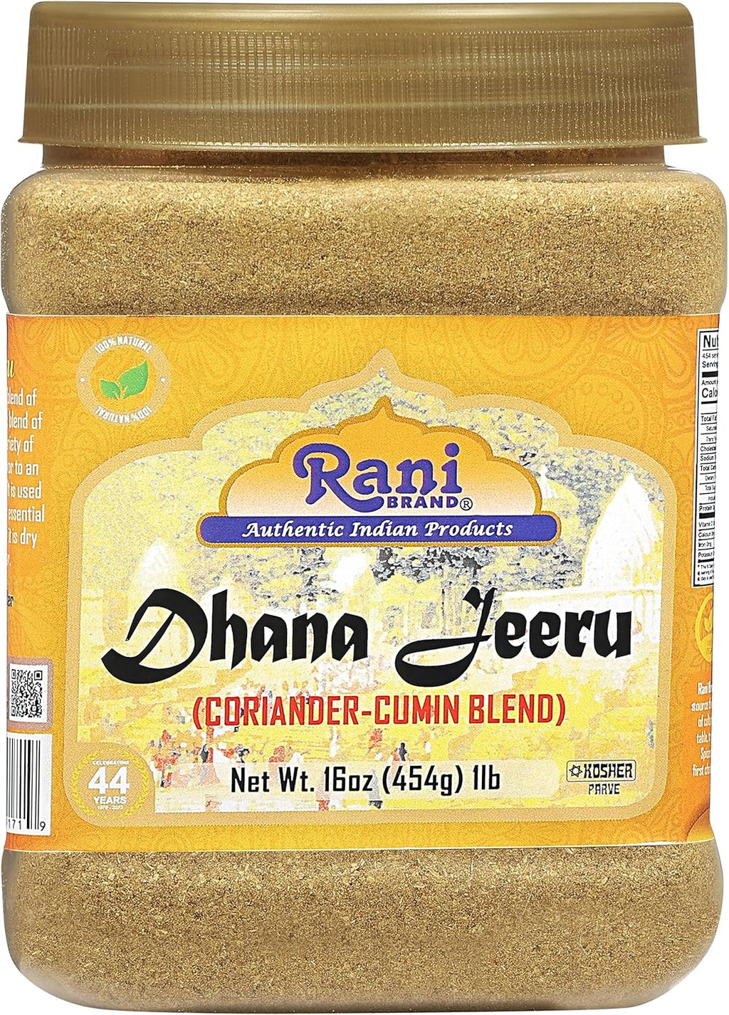Rani Dhana-Jeeru (Coriander-Cumin Blend 50-50) Powder 16oz (1lb) 454g PET Jar ~ All Natural | Vegan | Gluten Friendly | Non-GMO | Kosher | Indian Origin