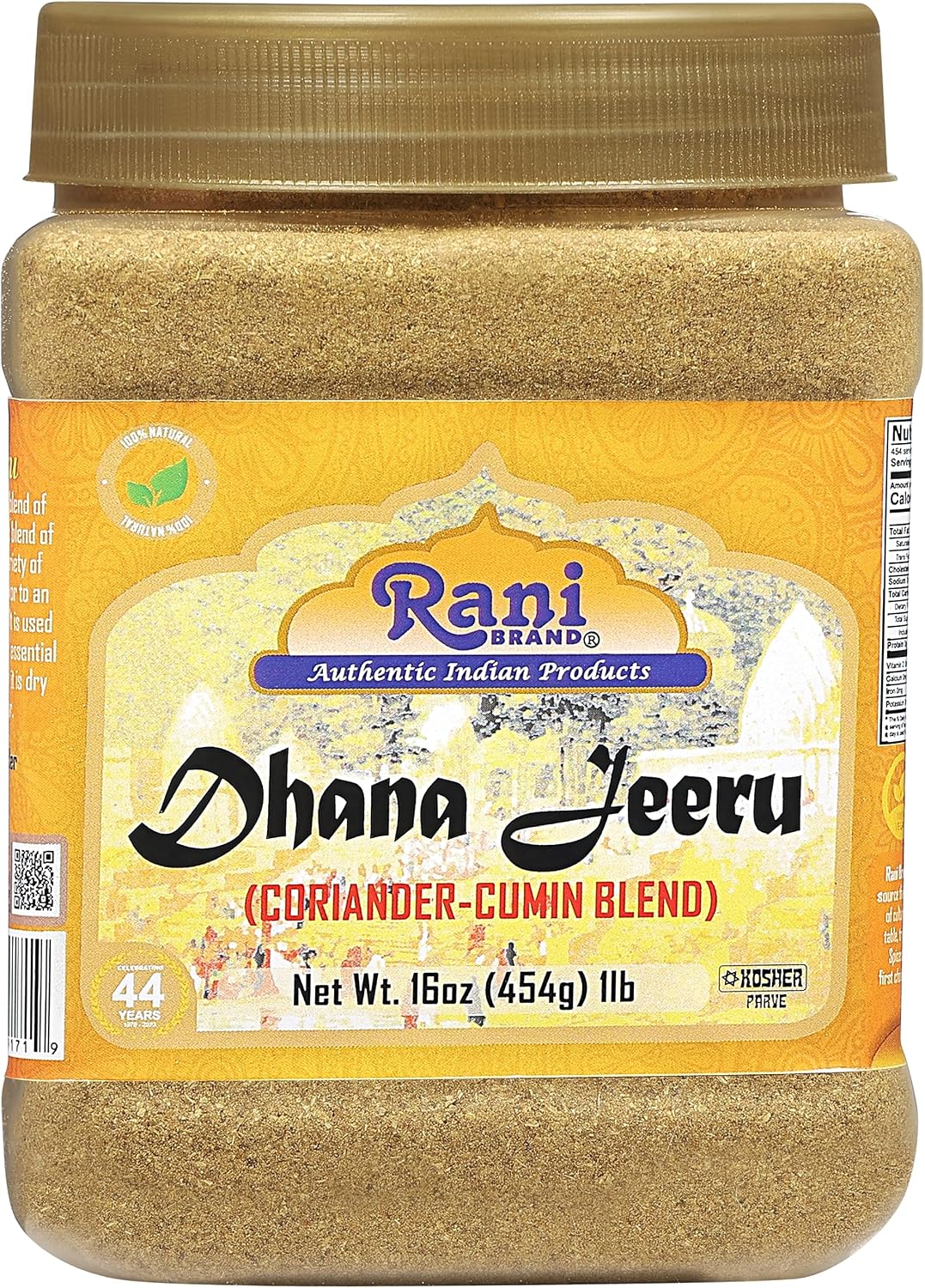 Rani Dhana-Jeeru (Coriander-Cumin Blend 50-50) Powder 16oz (1lb) 454g PET Jar ~ All Natural | Vegan | Gluten Friendly | Non-GMO | Indian Origin