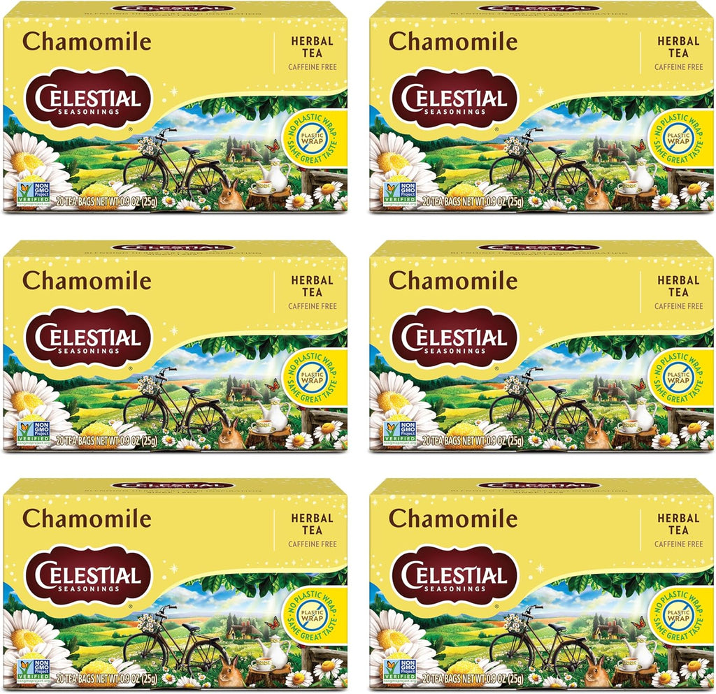 Celestial Seasonings Chamomile Herbal Tea, Caffeine Free, 20 Tea Bags Box (Pack of 6)