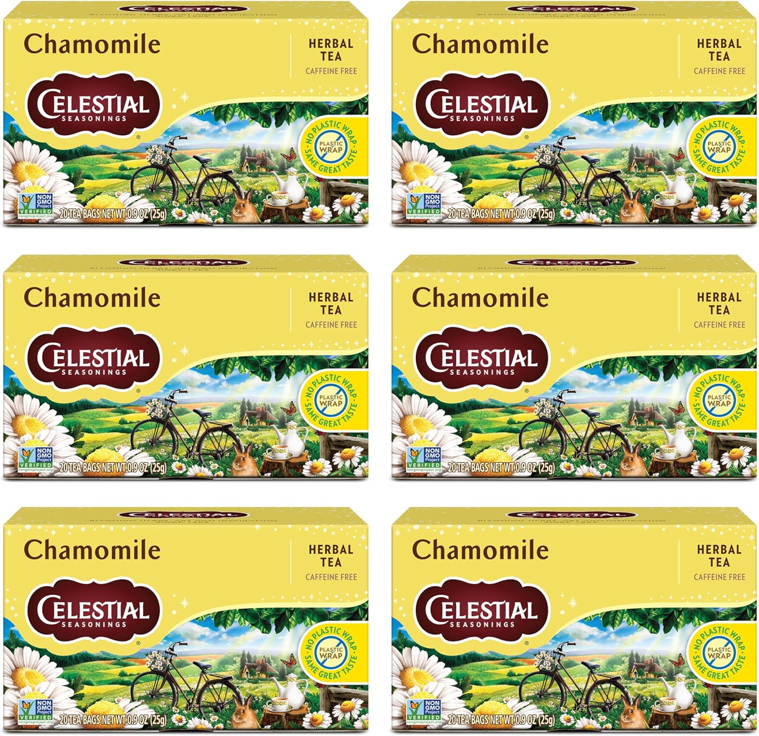 Celestial Seasonings Chamomile Herbal Tea, Caffeine Free, 20 Tea Bags Box (Pack of 6)