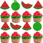 Rsstarxi 24 Pack Watermelon Cupcake Toppers Glitter Summer Tropical Fruit Cupcake Picks Watermelon Baby Shower Cake Decorations for Sweet Summer Watermelon Kids Birthday Party Decorations