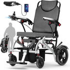 Electric Wheelchairs for Adults Foldable 36LBS Lightweight, 15 Miles Travel Range, Max Support 350 LBS, 500W Brushless Motors with LED Light, Airline Approval-Full Silver Color with New Armrests