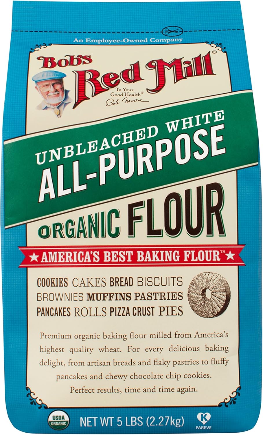 Bob's Red Mill, Flour Unbleached White All Purpose Organic, 80 Ounce