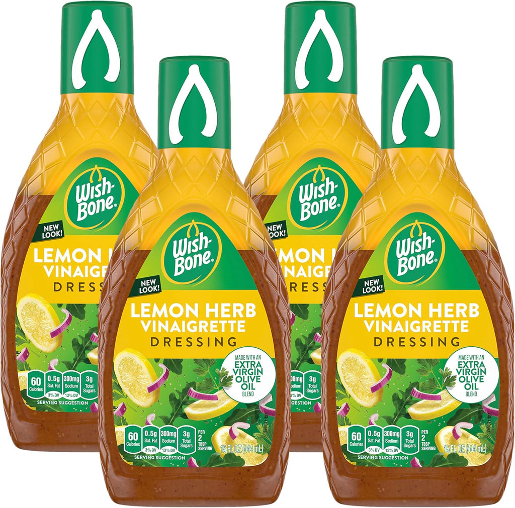 Wish-Bone Extra Virgin Olive Oil Blend Lemon Herb Dressing, 15 FL oz (Pack of 4)