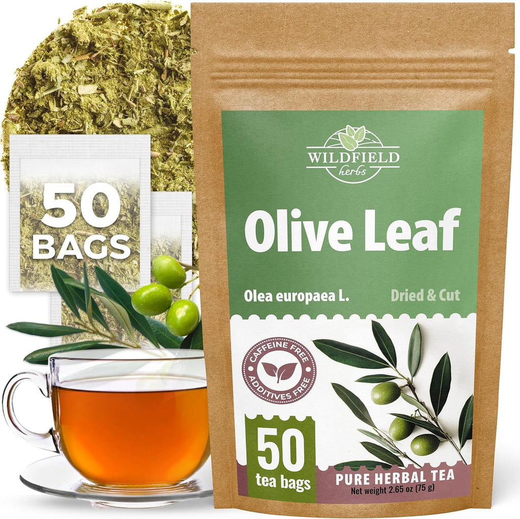 50 Bags Olive Leaf Tea Dried Olive Leaf Herbal Tea (Olea Europaea) - 50 Count 1.5 g Bags Hojas De Olivo Secas