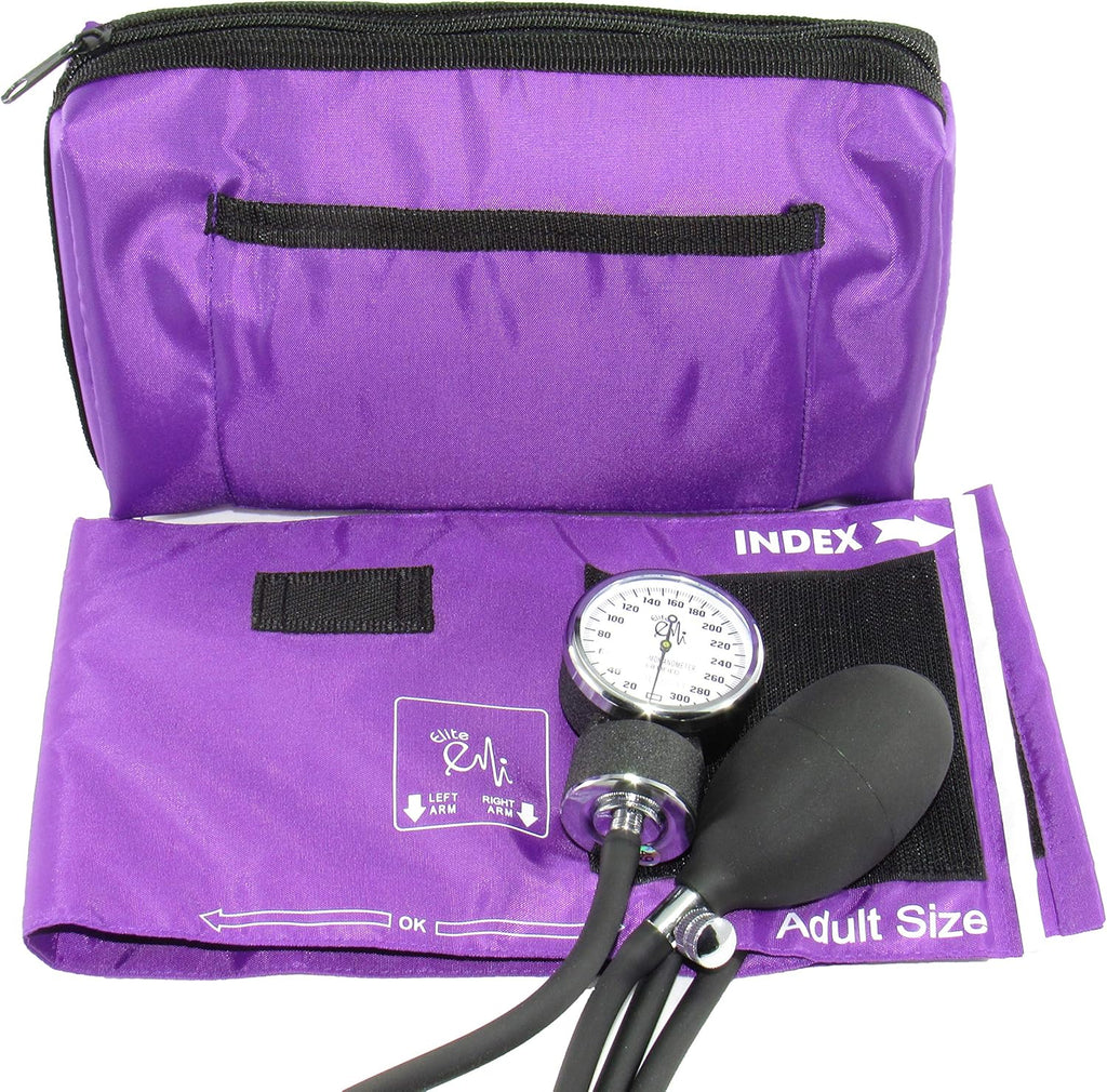 EMI Deluxe Aneroid Sphygmomanometer Manual Blood Pressure Monitor Adult Cuff Set with Case - #217 (Purple)