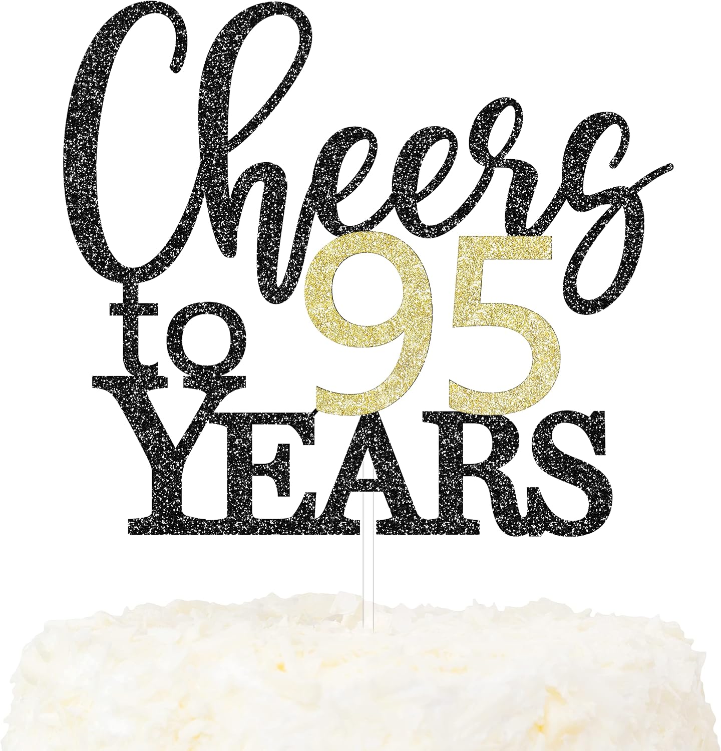 LOVENJOY Cheers to 95 Years Cake Topper for Happy 95th Birthday Anniversary Cake Decorations, Dual-Side Glitter Black and Gold