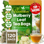FreshDrinkUS, Premium 120 Mulberry Leaf Tea Bags, 100% Natural & Pure from Mulberry Leaves. Loose Leaf Herbal Tea. Made with Natural Material Tea Bags. No Sugar, No Caffeine, No Gluten, Vegan.
