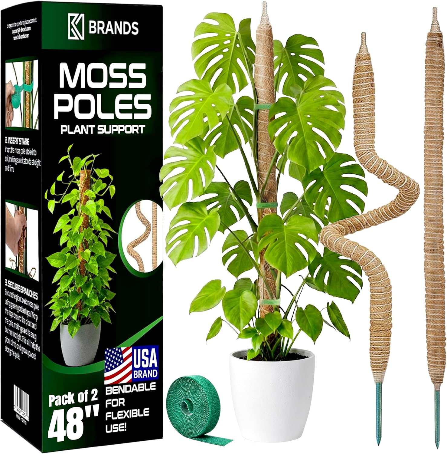 2 Pack 48'' Bendable Moss Pole Monstera Plant Support for Climbing Indoor Plants - Stakes for Potted Climbers - Tall Sticks Indoor Trellis for Houseplants - Accessories for Monstera Pot