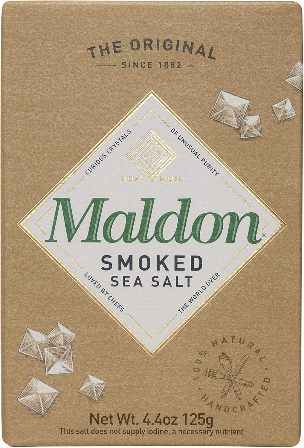 Maldon Salt, Smoked Sea Salt Flakes, 4.4 oz (125 g), Kosher, Natural, Gently Smoked Over Oak, Handcrafted, Gourmet, Pyramid Crystals, 2 Count