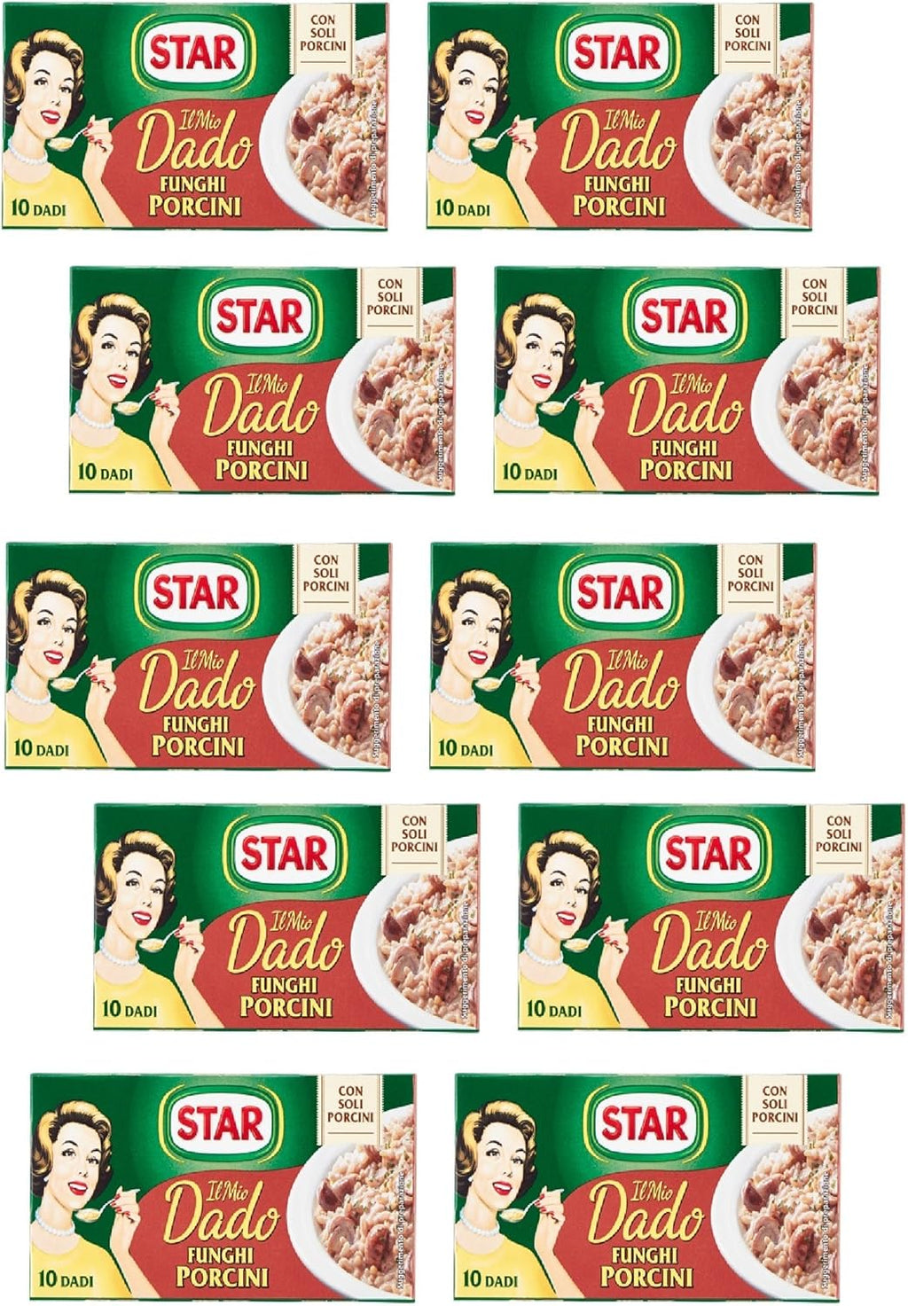 Star: "Il Mio Dado Funghi Porcini" Bouillon Cubes, Porcini Mushroom * 10-Cubes Boxes, 10g Each Cube * Pack of 10 [ Italian Import ]