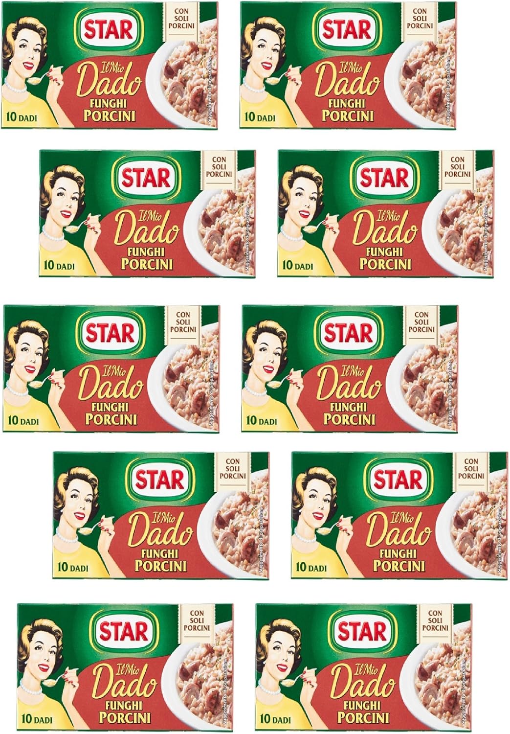 Star: "Il Mio Dado Funghi Porcini" Bouillon Cubes, Porcini Mushroom * 10-Cubes Boxes, 10g Each Cube * Pack of 10 [ Italian Import ]
