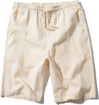 SIR7 Men's Linen Casual Classic Fit 11 Inch Inseam Elastic Waist Shorts with Drawstring