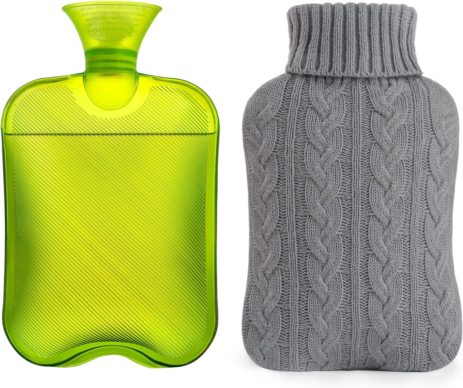 samply Hot Water Bottle with Knitted Cover, 2L Hot Water Bag for Hot and Cold Compress, Hand Feet Warmer, Ideal for Menstrual Cramps, Neck and Shoulder Pain Relief,Grey