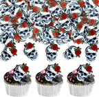 Ercadio 40Pcs Edible Wafer Paper Halloween Skull Cupcake Toppers Drink Topper Picks Horror Skull Cupcake Decors for Halloween Theme Baby Shower Party Cake Decoration Supplies