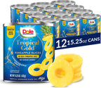 Dole Canned Fruit, Tropical Gold Pineapple Slices in 100% Pineapple Juice, Gluten Free, Pantry Staples, No Sugar Added, 15.25 Oz, 12 Count