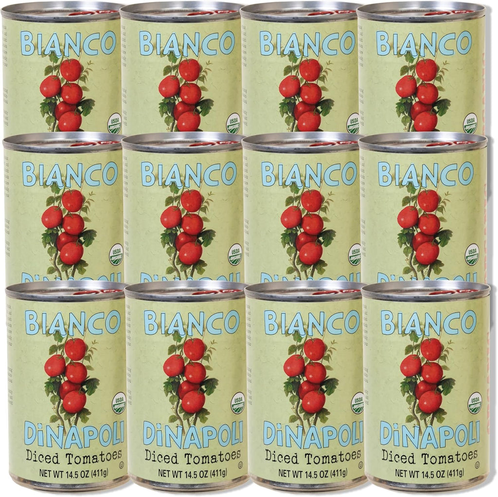 Bianco DiNapoli Organic Diced Canned Tomatoes in Puree, 14.5 Oz (Pack of 12), Vine Ripened California Grown, Perfect for Soups, Sauces, Pasta and More