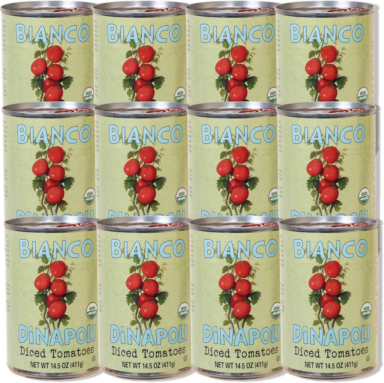 Bianco DiNapoli Organic Diced Canned Tomatoes in Puree, 14.5 Oz (Pack of 12), Vine Ripened California Grown, Perfect for Soups, Sauces, Pasta and More