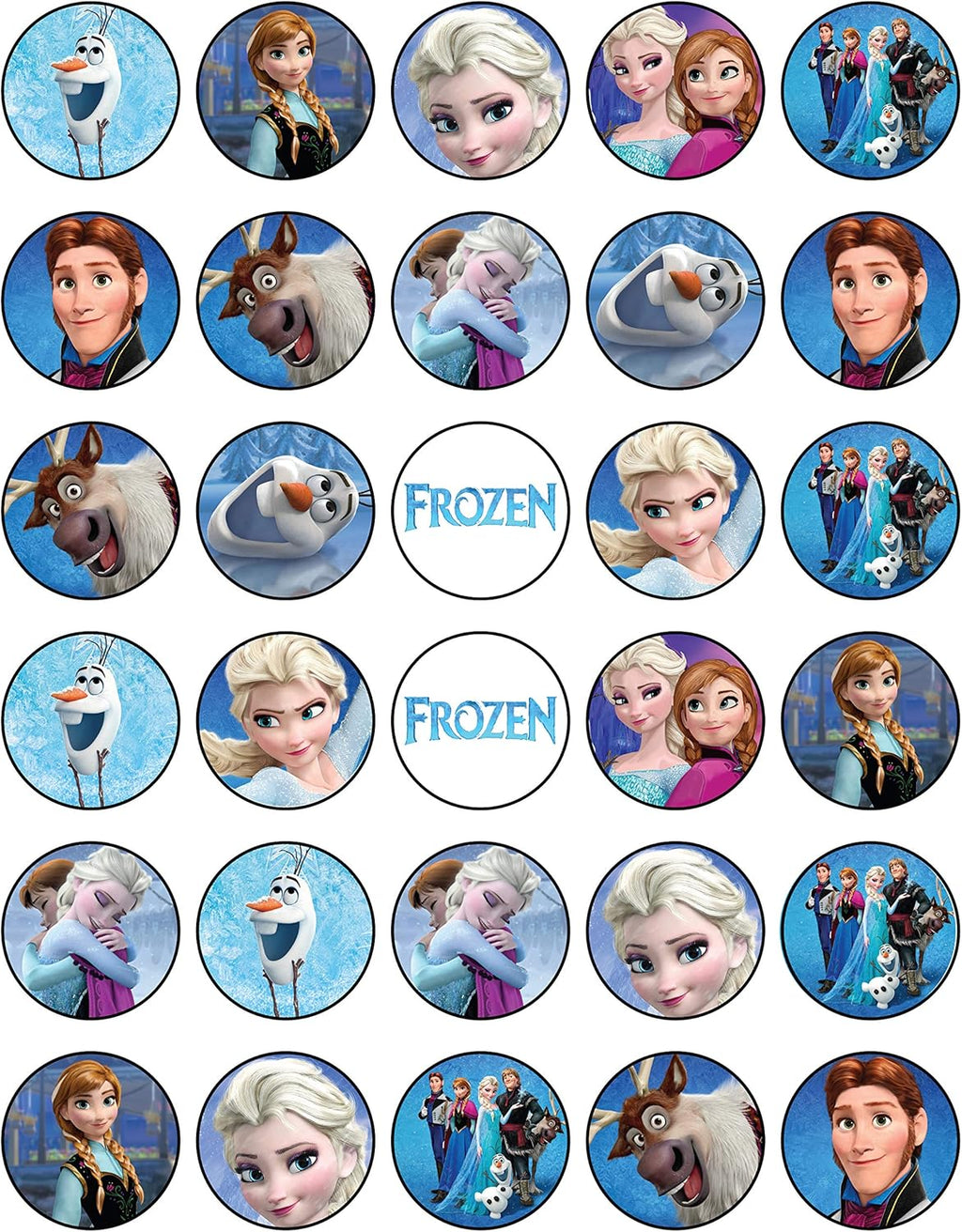 30 x Edible Cupcake Toppers – Winter Princess Party Collection of Edible Cake Decorations | Uncut Edible Prints on Wafer Sheet