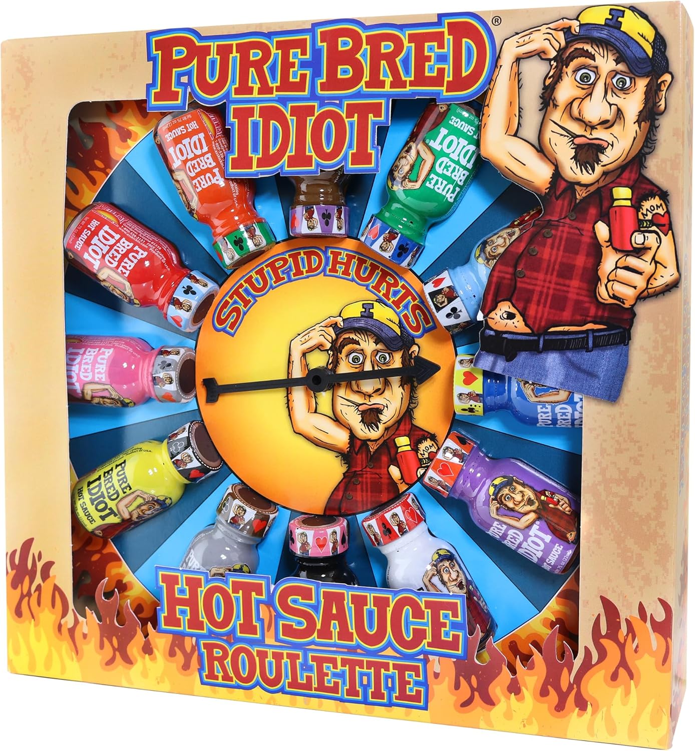 Pure Bred Idiot - Hot Sauce Roulette Game - 12 - 0.75 Ounce Bottles Hot Sauce Gift Set - Perfect Premium Gourmet Gag Gifts for Men - Spicy Challenge Hot Sauce Sampler
