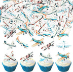60 Pack Edible Airplane Cupcake Toppers Glitter Plane Theme Water Paper Cupcake Picks for Baby Shower Aviation Fighter Theme Birthday Party Cake Decorations Supplies