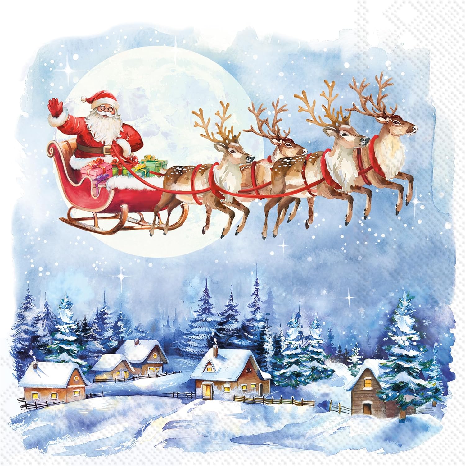 IHR Ideal Home Range Cocktail Napkins Disposable 3-Ply Paper Party Napkin Pack, 5" x 5", Santa's Wonderland, 20-Count