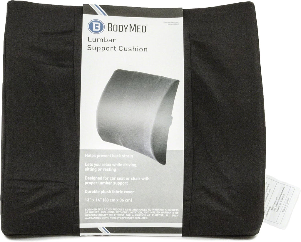 BodyMed Lumbar Support Cushion, Standard, Black – Lower Back Support for Improved Comfort – Ideal for Use at Home, in The Office, and Traveling – Durable, Adjustable, & Lightweight