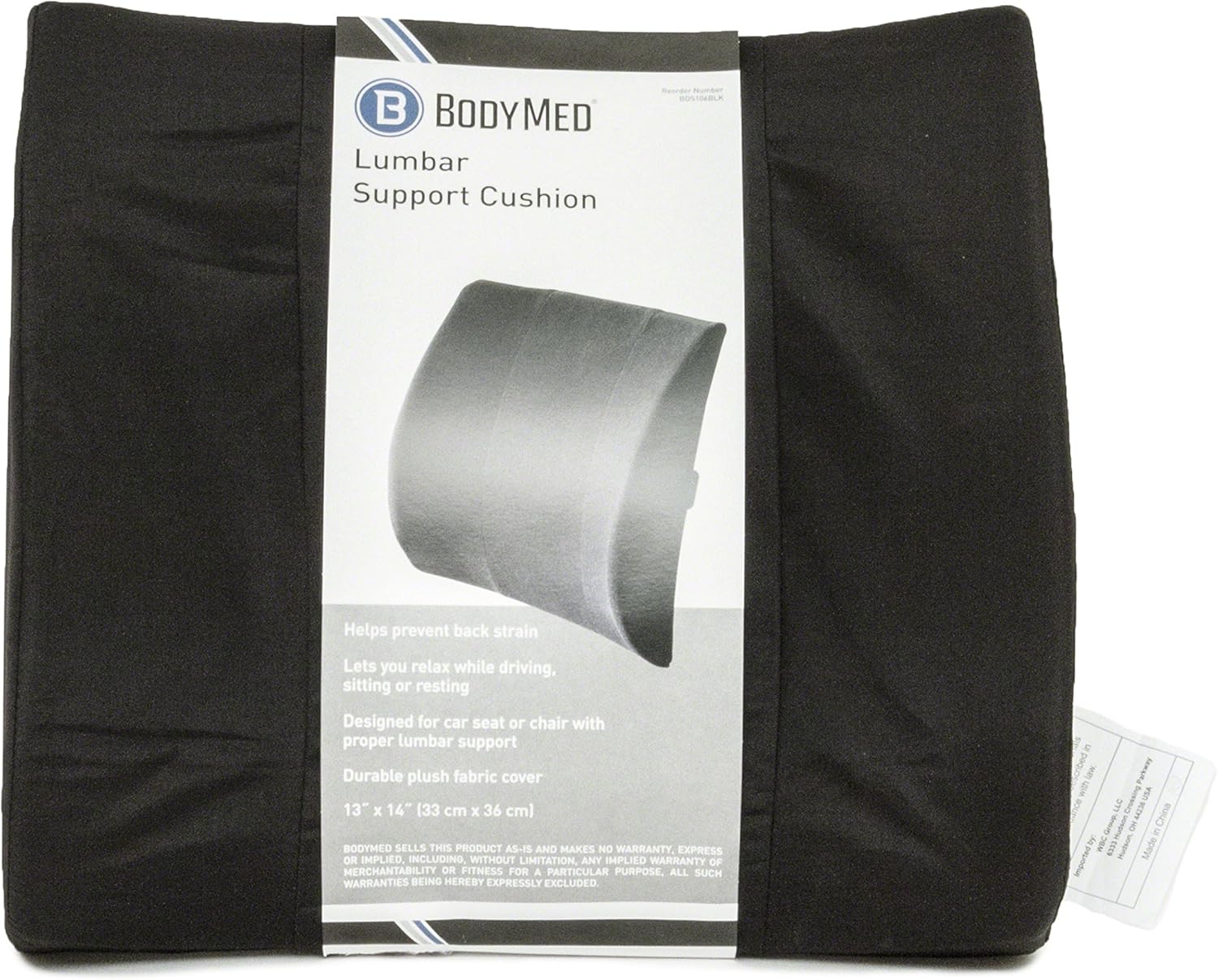BodyMed Lumbar Support Cushion, Standard, Black – Lower Back Support for Improved Comfort – Ideal for Use at Home, in The Office, and Traveling – Durable, Adjustable, & Lightweight