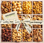 NUT CRAVINGS Gourmet Collection - Sympathy Condolence, Nuts Gift Basket with Sympathy Ribbon + Greeting Card in Reusable Wooden Tray (12 Assortments) Food Platter Healthy Snack Care Package