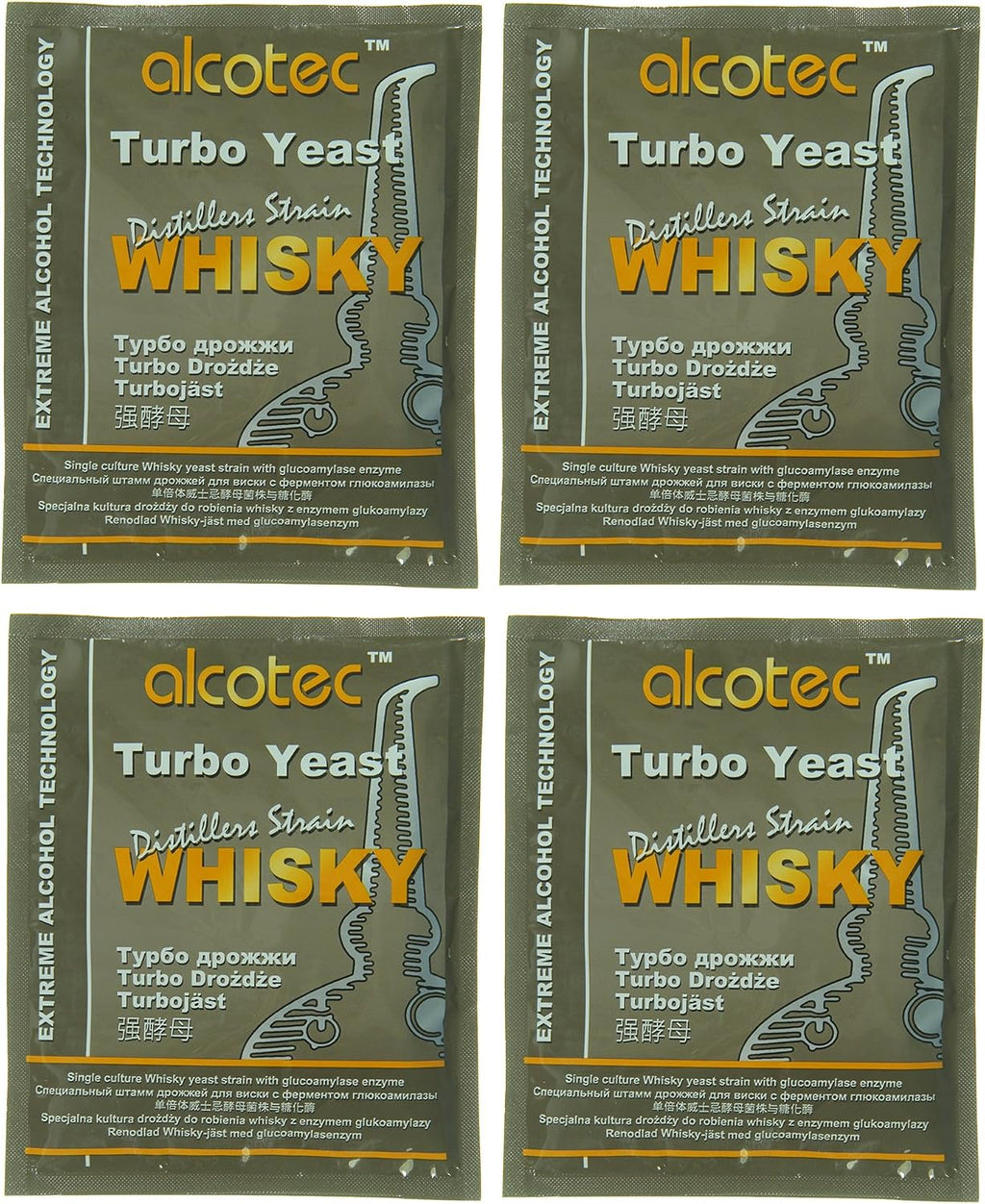 Alcotec Whiskey Turbo Yeast | Brewers Yeast Powder | Wine Yeast for Wine Making | Dry Yeast | Nutritional Yeast | (4 Packs)