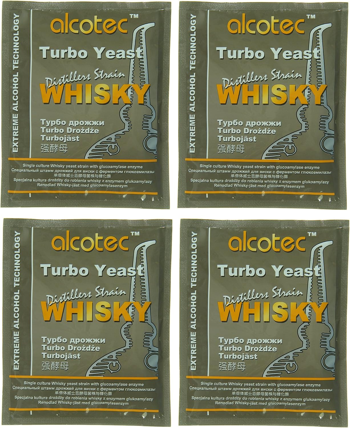 Alcotec Whiskey Turbo Yeast | Brewers Yeast Powder | Wine Yeast for Wine Making | Dry Yeast | Nutritional Yeast | (4 Packs)