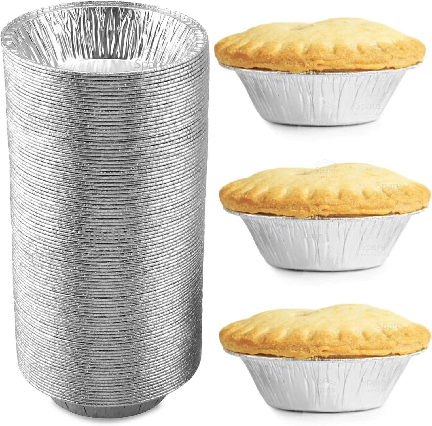 Spare Essentials (120 Pack) 5" Aluminum Pie Pans 5 Inch, Mini Pie Tins Disposable, 5 Inch Aluminum Foil Pie - Individual Pie Pans perfect for Baking, Storing & Reheating Pot Pies Small Pie Tins