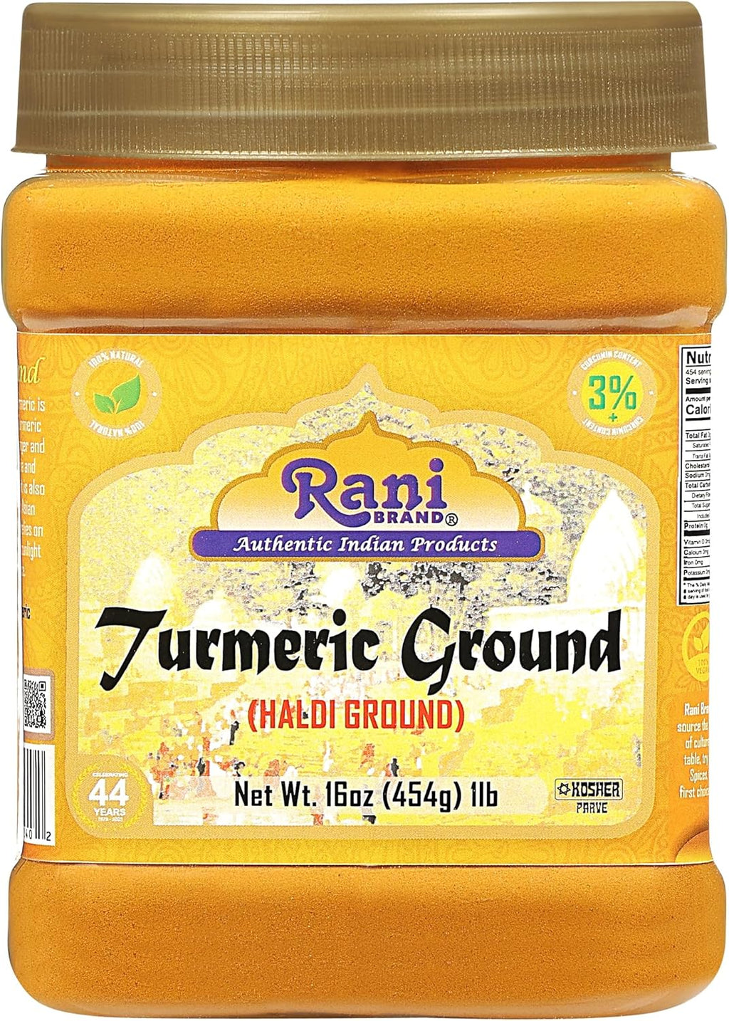 Rani Turmeric (Haldi) Root Powder Spice, (High Curcumin Content) 16oz (1lb) 454g PET Jar ~ All Natural | 100% Pure, Salt Free | Vegan | Gluten Friendly | NON-GMO | Kosher | Indian Origin