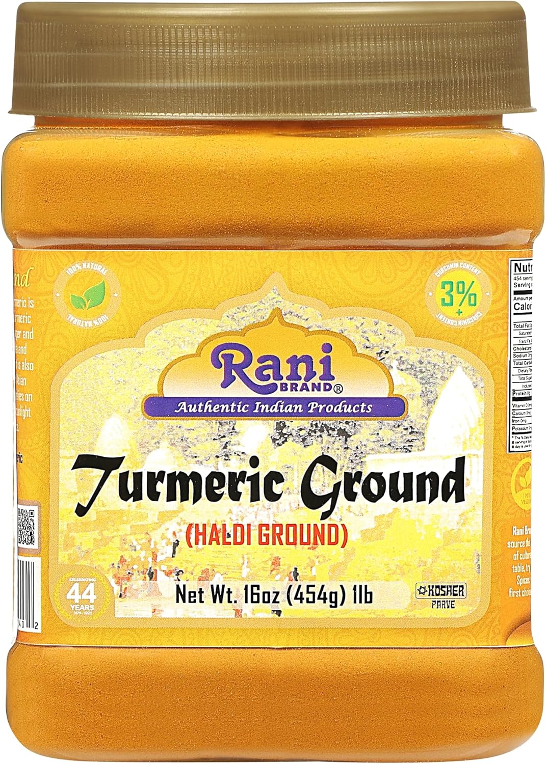 Rani Turmeric (Haldi) Root Powder Spice, (High Curcumin Content) 16oz (1lb) 454g PET Jar ~ All Natural | 100% Pure, Salt Free | Vegan | Gluten Friendly | NON-GMO | Kosher | Indian Origin