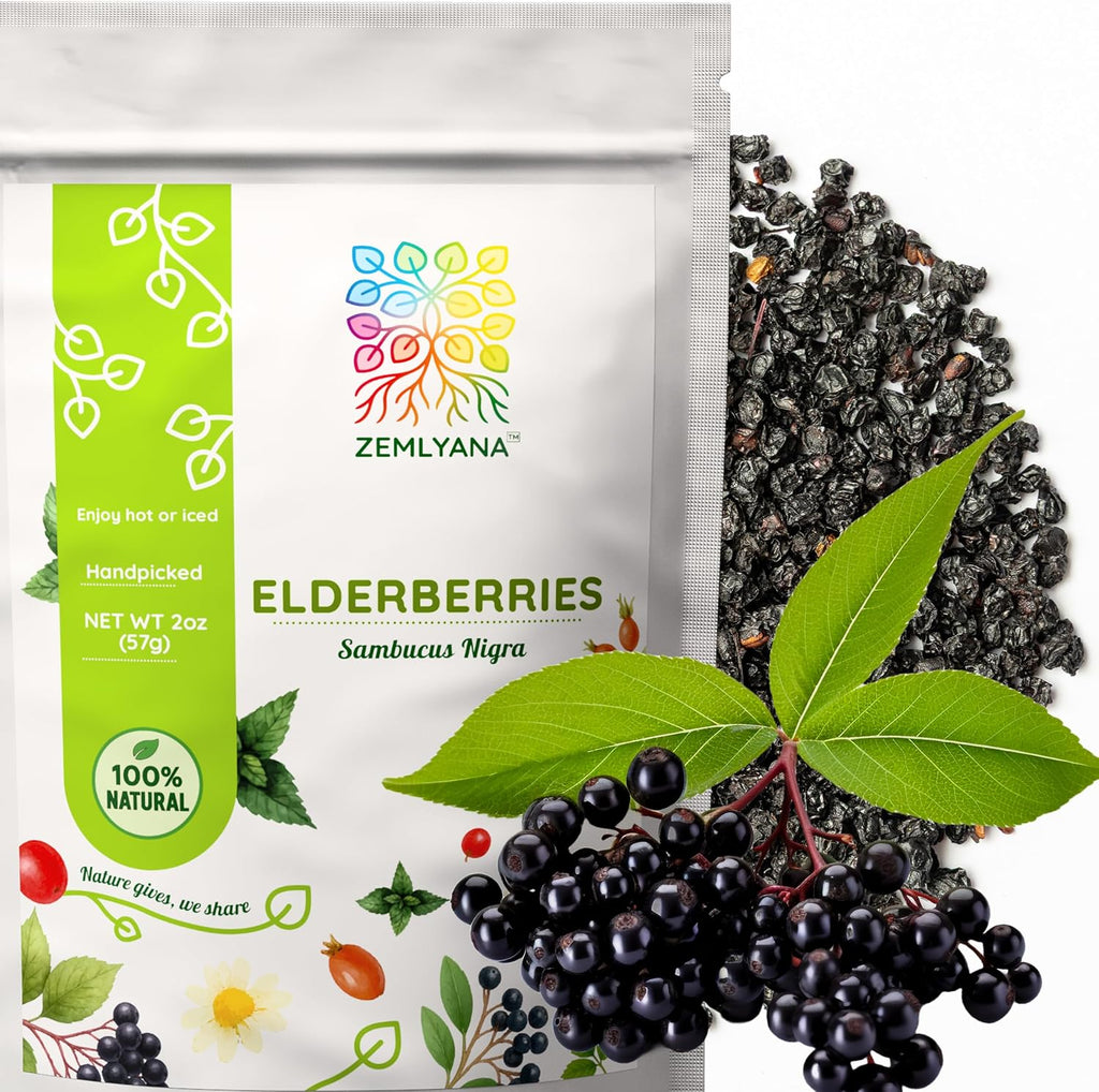 Black Elderberry Tea - Dried Whole Sumbucus Nigra Elderberries - Natural Sugar Free Fruit Berries, 2oz
