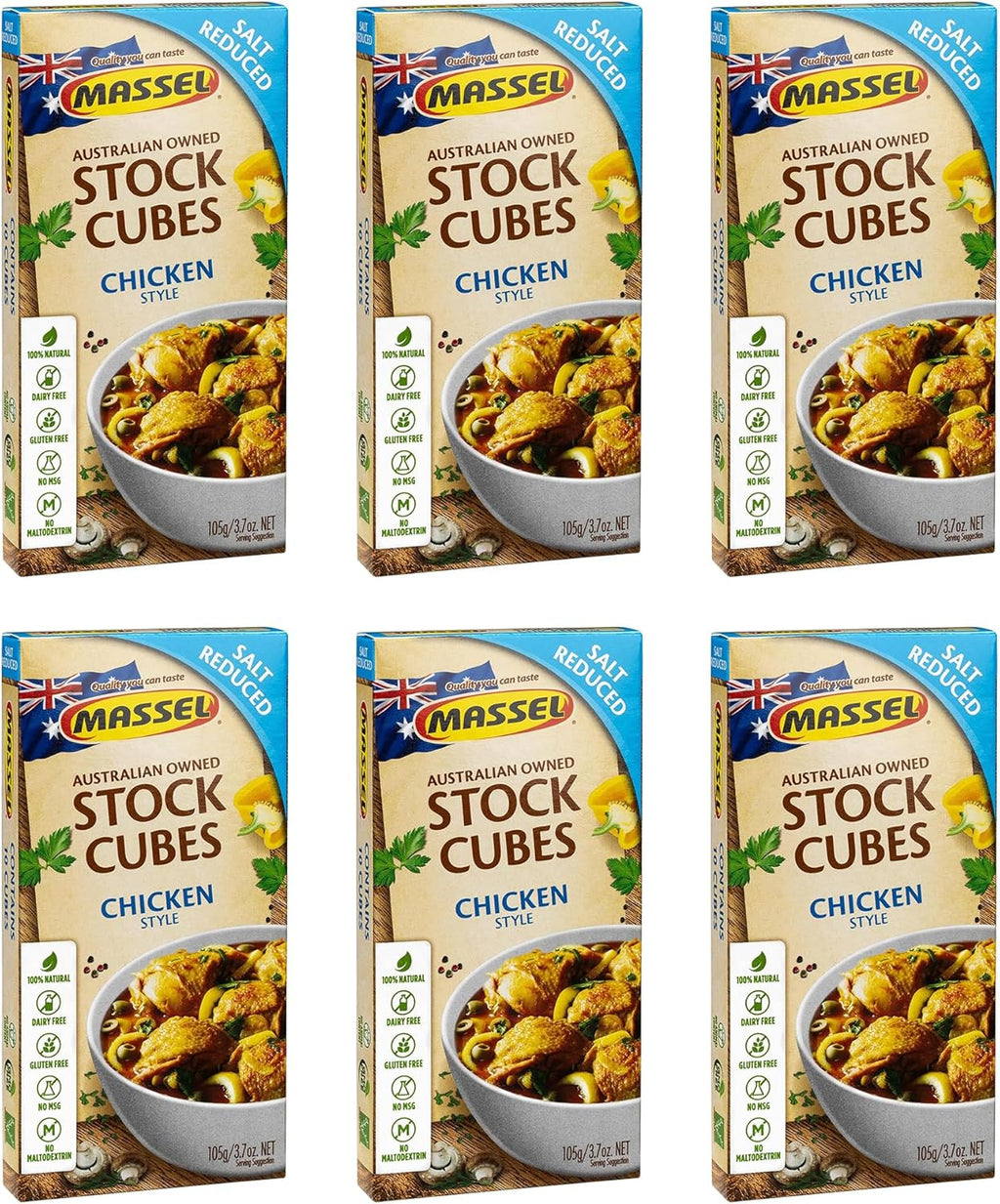 Massel Ultracube Salt Reduced Stock Cubes Chicken Style Broth - No MSG, Low Sodium and Gluten-Free Bouillon - Bulk Pack (6 x 105g)