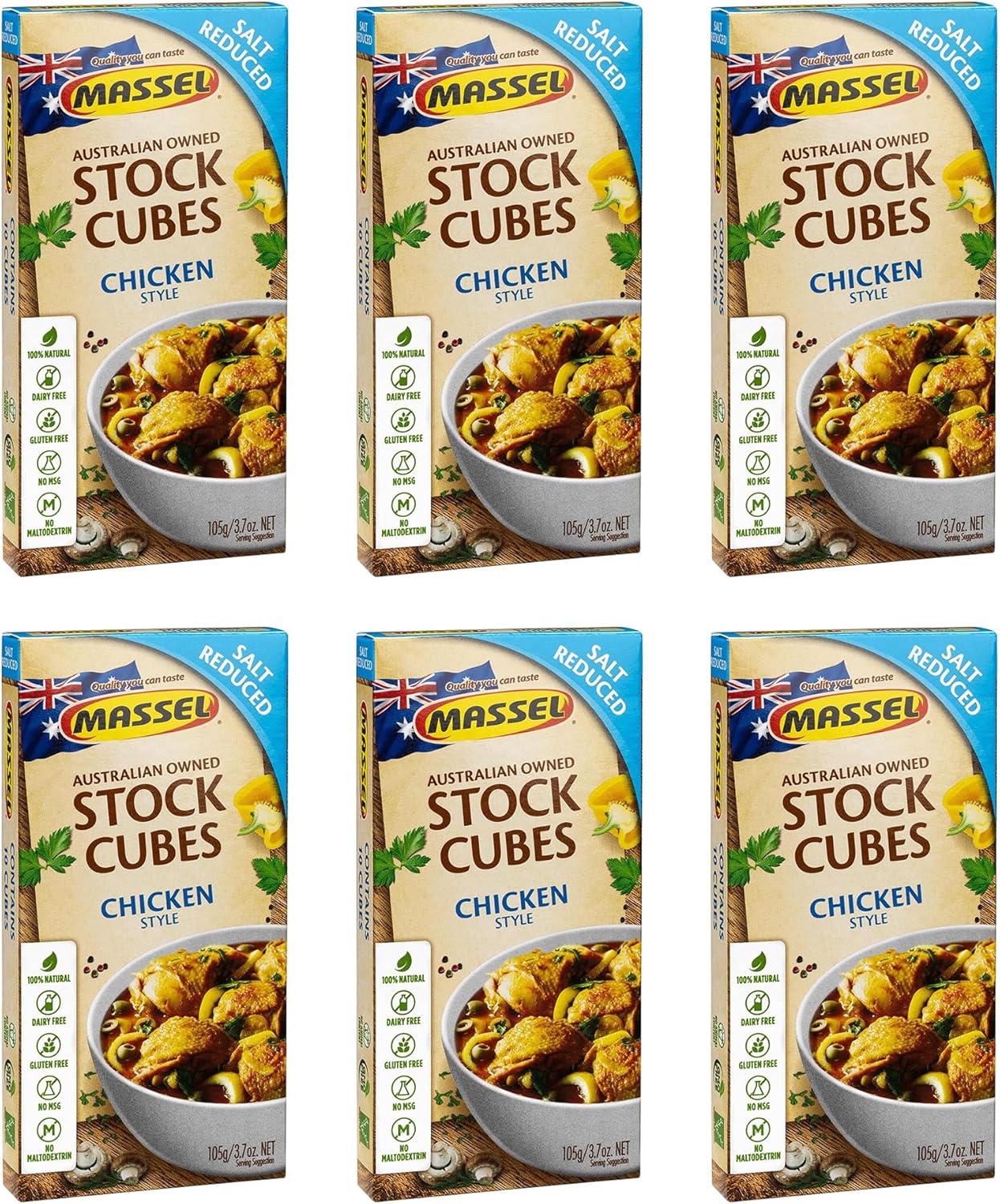 Massel Ultracube Salt Reduced Stock Cubes Chicken Style Broth - No MSG, Low Sodium and Gluten-Free Bouillon - Bulk Pack (6 x 105g)