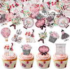 Ercadio 45 Pack Edible Paris Party Cupcake Toppers Pink Paris Theme Cake Decoration Drink Topper Picks Eiffel Tower Balloon for Girls Birthday Romantic themes Party Decor Supplies
