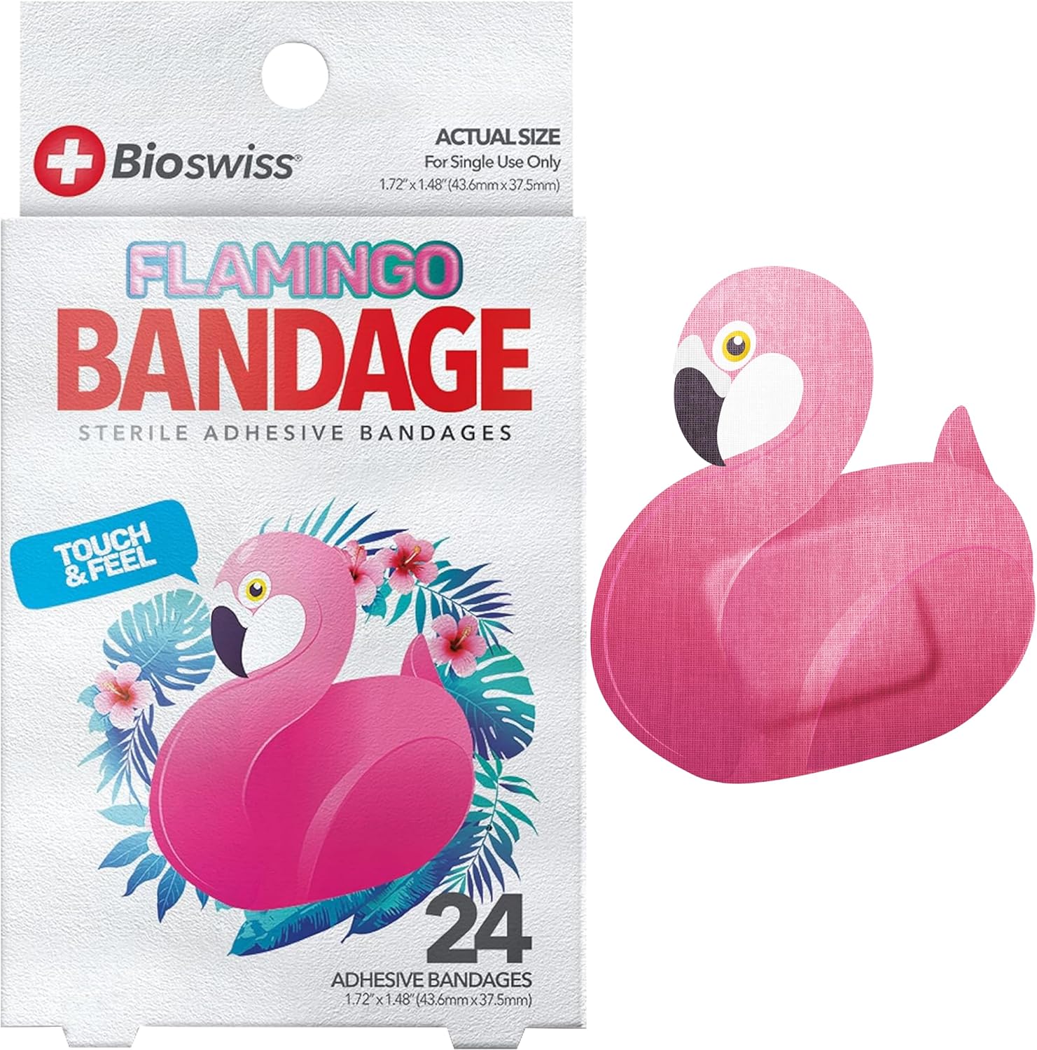 BioSwiss Bandages, Flamingo Shaped Self Adhesive Bandage Set, Latex Free, Sterile Wound Care, 24 Count