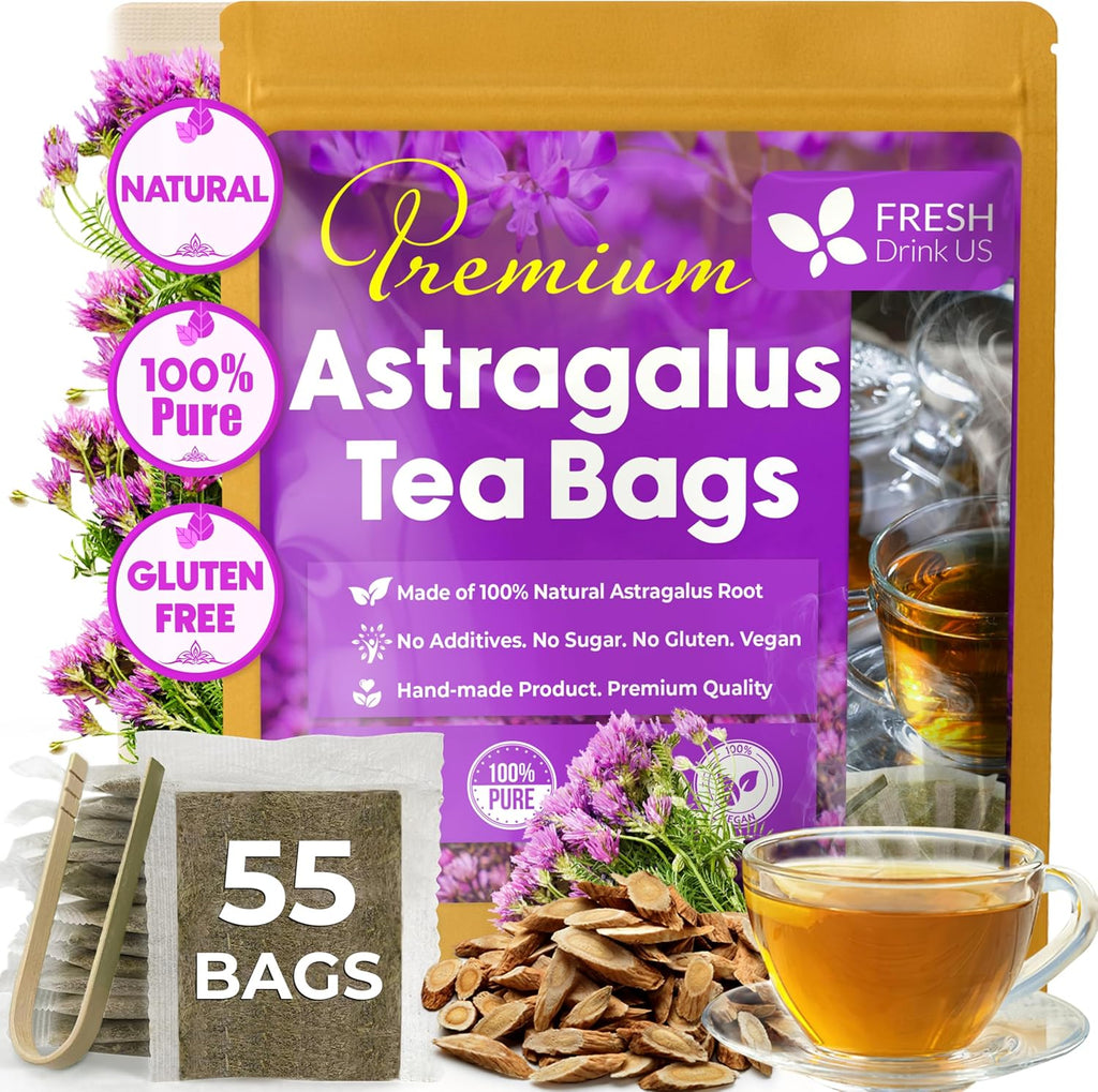 FreshDrinkUS, Premium 55 Astragalus Root Tea Bags, 100% Natural & Pure from Astragalus Root Herbal Tea. Made with Natural Material Tea Bags. No Sugar, No Caffeine, No Gluten, Vegan.